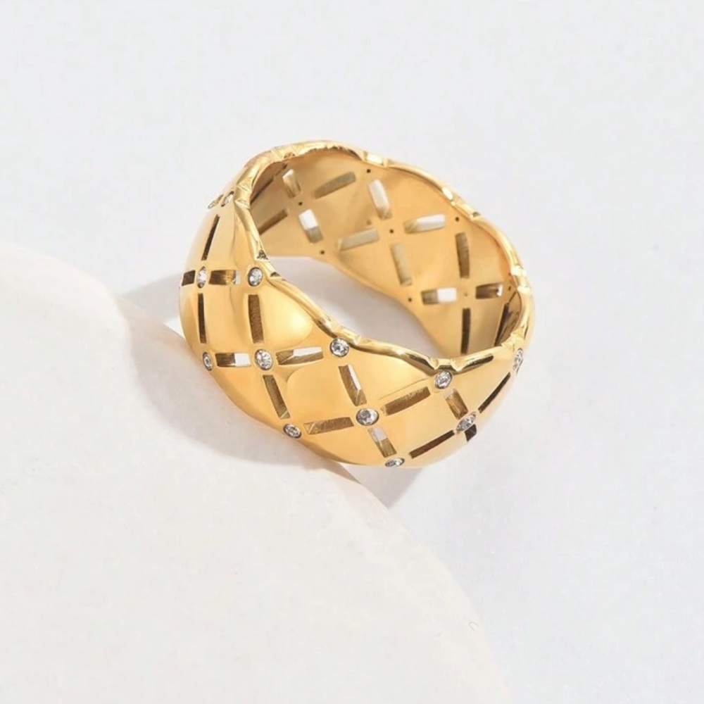 Gold plated stainless steel X band with rhinestones - Picture 2 of 3